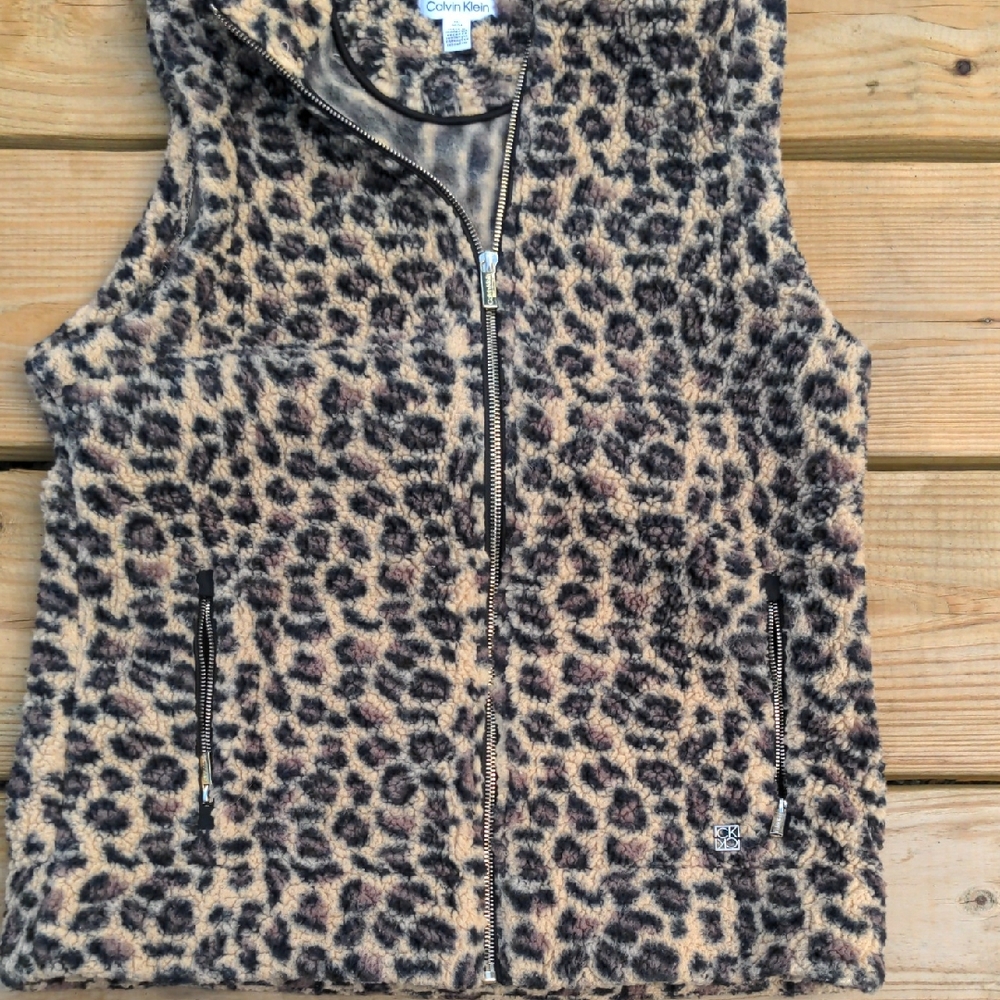 Women's, Calvin Klein, Animal Print Fleece Vest, Sz Med